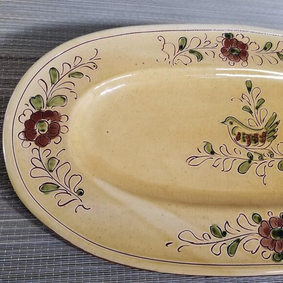 Vietri Paesano 19" Oval Italian Serving Platter Floral Bird Rustic Tuscan Italy - Picture 3 of 10